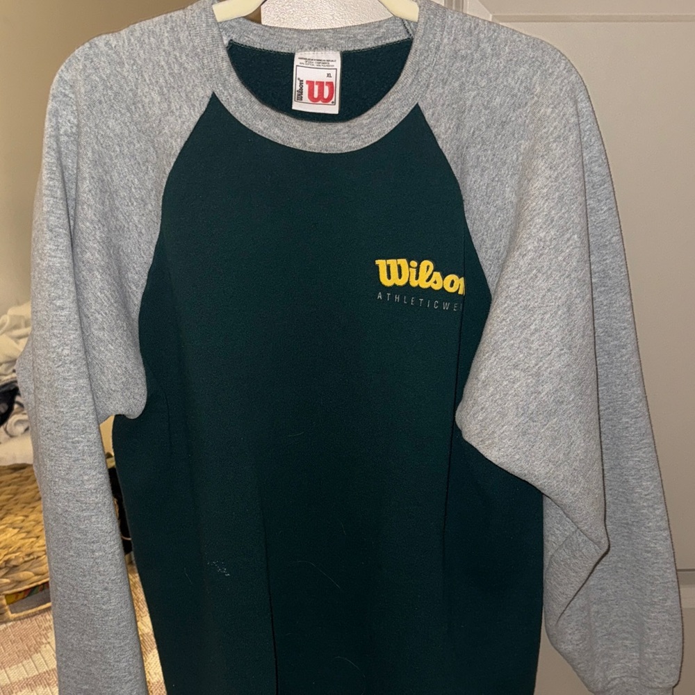 Vintage Wilson Colorblock Green and Gray Athletic Sweatshirt